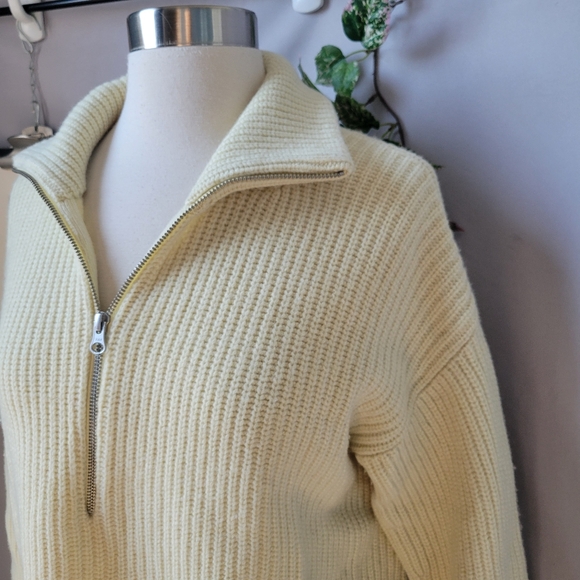 Everlane Light Cream Ribbed Half-Zip Sweater - Picture 8 of 12
